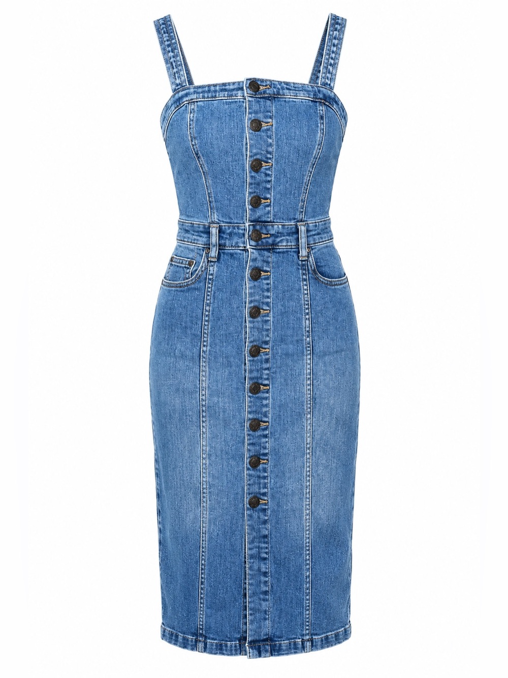 Free People Denim Midi Dress Button Front Y2K Utility Overall Jean Cottagecore 2